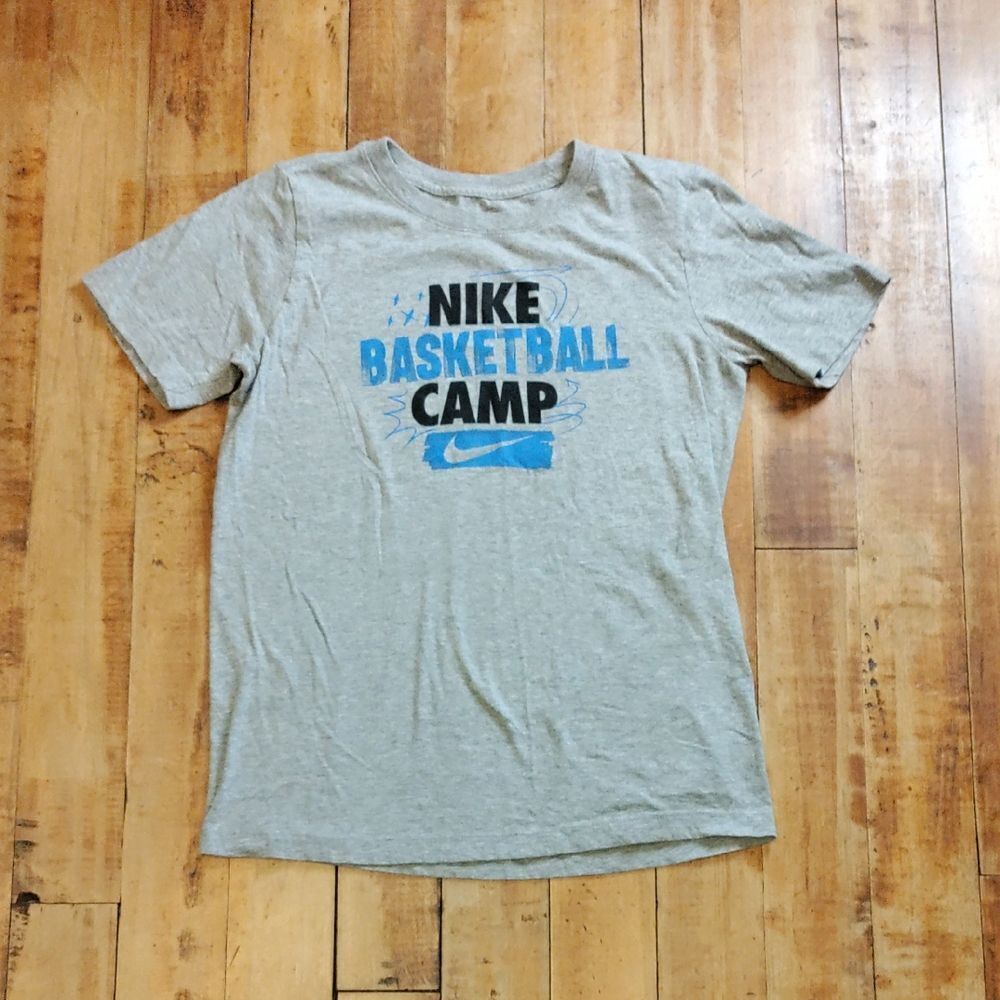 Nike Shirt Short Sleeve Youth Large Basketball Camp Gray Blue Cotton